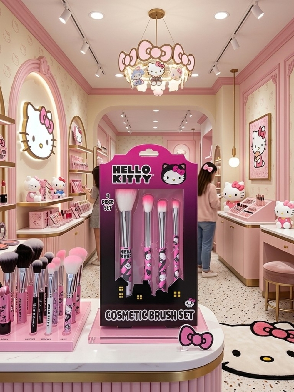 Hello Kitty Pink Cosmetic Brush Set - 4 Piece Makeup Brushes-NIB!